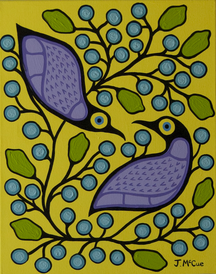 “Birds and Blueberries 1” Acrylic on canvas 20” x 16”